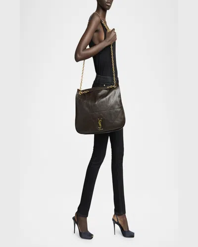 Saint Laurent Jamie 4.3 Maxi Ysl Shoulder Bag In Smooth Leather In Dark Sweet Chocolate