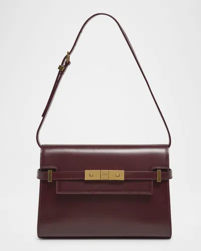 Saint Laurent Manhattan Small Shoulder Bag In Smooth Leather In Rouge Cabernet