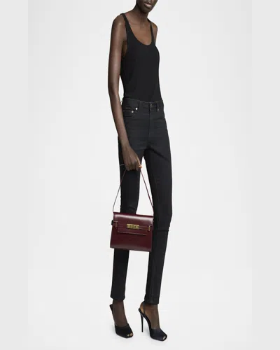 Saint Laurent Manhattan Small Shoulder Bag In Smooth Leather In Rouge Cabernet