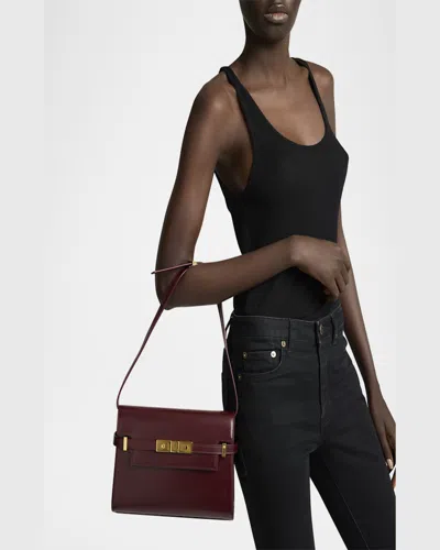 Saint Laurent Manhattan Small Shoulder Bag In Smooth Leather In Rouge Cabernet