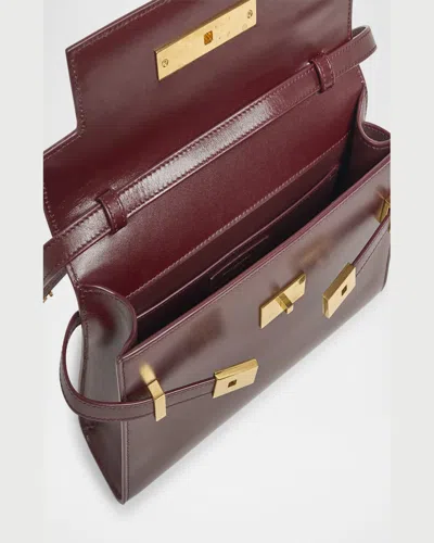 Saint Laurent Manhattan Small Shoulder Bag In Smooth Leather In Rouge Cabernet