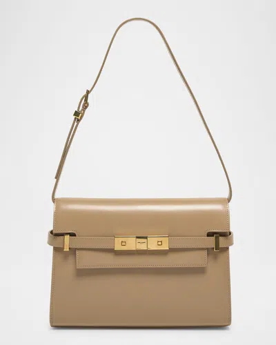 Saint Laurent Manhattan Small Shoulder Bag In Smooth Leather In Dark Toffee