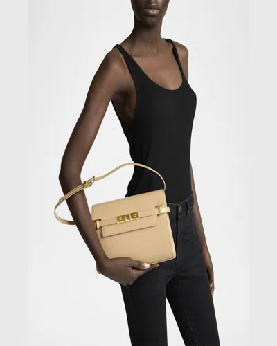 Saint Laurent Manhattan Small Shoulder Bag In Smooth Leather In Dark Toffee