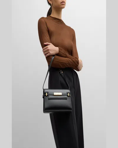 Saint Laurent Manhattan Small Shoulder Bag In Smooth Leather In Dark Toffee
