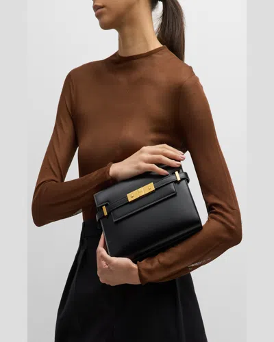 Saint Laurent Manhattan Small Shoulder Bag In Smooth Leather In Dark Toffee