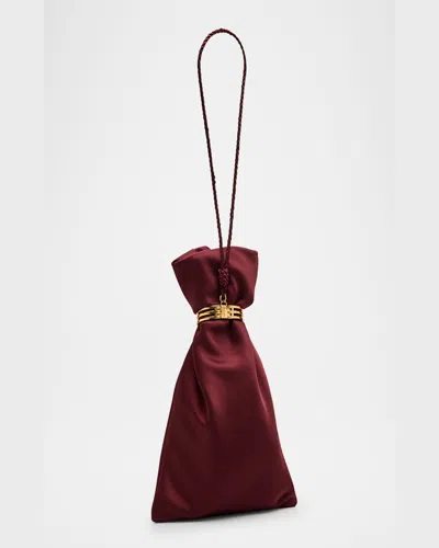 Saint Laurent Ysl Evening Pouch In Satin With Cord Strap In Griotte Bordeaux