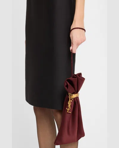 Saint Laurent Ysl Evening Pouch In Satin With Cord Strap In Griotte Bordeaux