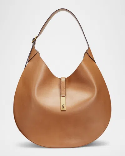 Polo Ralph Lauren Polo Id Large Calfskin Shoulder Bag In Tan