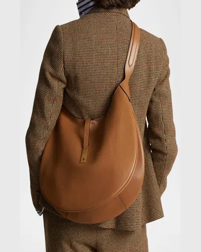 Polo Ralph Lauren Polo Id Large Calfskin Shoulder Bag In Tan