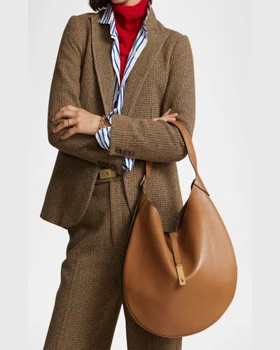 Polo Ralph Lauren Polo Id Large Calfskin Shoulder Bag In Tan