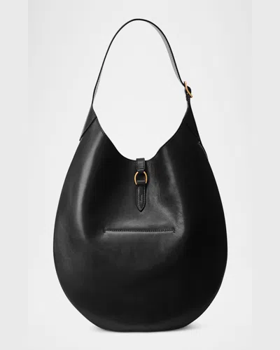 Polo Ralph Lauren Polo Id Large Calfskin Shoulder Bag In Black