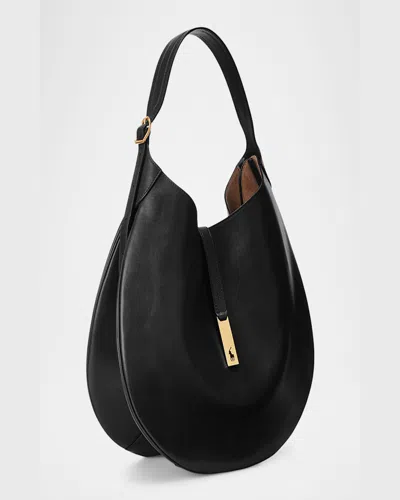 Polo Ralph Lauren Polo Id Large Calfskin Shoulder Bag In Black