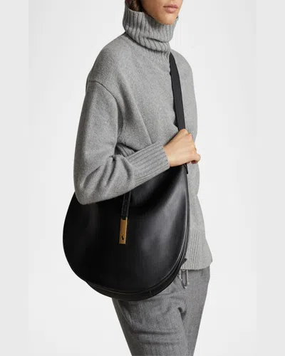 Polo Ralph Lauren Polo Id Large Calfskin Shoulder Bag In Black