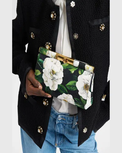 Dolce & Gabbana Marlene Small Flower-print Clutch Bag In Gardenia F.black