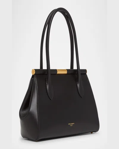 Dolce & Gabbana Small Marlene Palmellato Leather Bag In Black