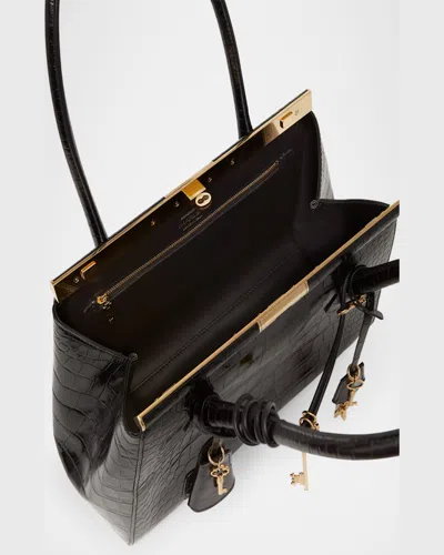 Dolce & Gabbana Marlene Charm Croc-embossed Leather Shoulder Bag In Nero