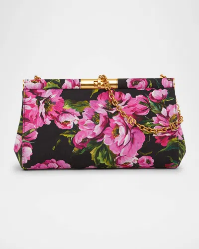 Dolce & Gabbana Marlene Medium Flower-print Clutch Bag In Peonie Fuxia Nero