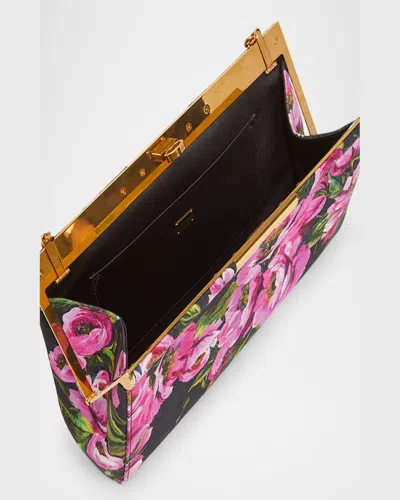 Dolce & Gabbana Marlene Medium Flower-print Clutch Bag In Peonie Fuxia Nero