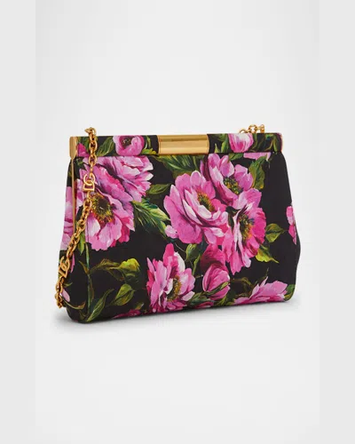 Dolce & Gabbana Marlene Medium Flower-print Clutch Bag In Peonie Fuxia Nero