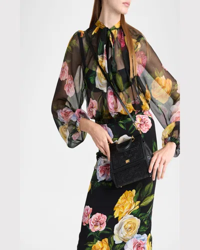 Dolce & Gabbana Medium Sicily Embroidered Top Handle Bag In Nero