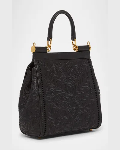 Dolce & Gabbana Medium Sicily Embroidered Top Handle Bag In Nero