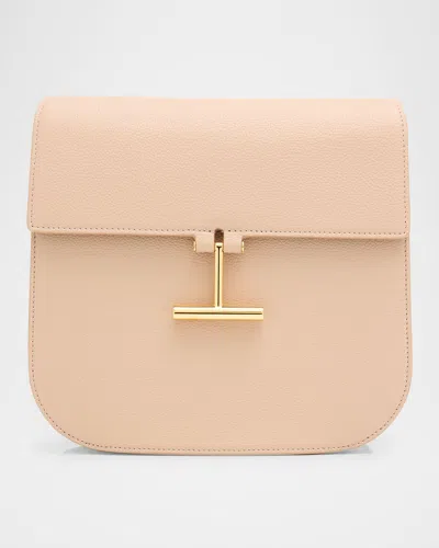 Tom Ford Tara Medium Crossbody In Grained Leather With Leather Strap In Pink