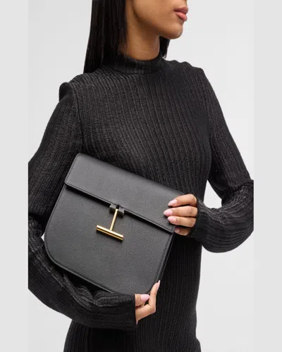 Tom Ford Tara Medium Crossbody In Grained Leather With Leather Strap In Pink