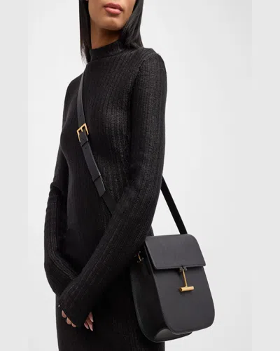 Tom Ford Tara Medium Crossbody In Grained Leather With Leather Strap In Pink