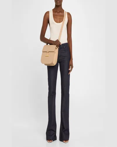 Tom Ford Tara Medium Crossbody In Grained Leather With Leather Strap In Pink