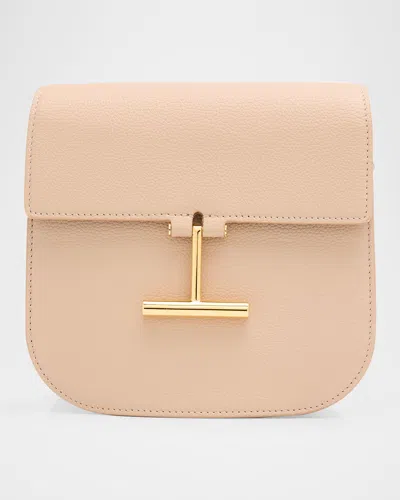 Tom Ford Tara Mini Crossbody In Grained Leather With Leather Strap In Light Beige