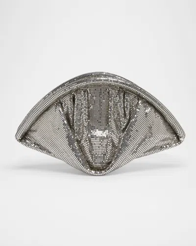 Rabanne Studded Mesh Zip Pochette Clutch Bag In Silver