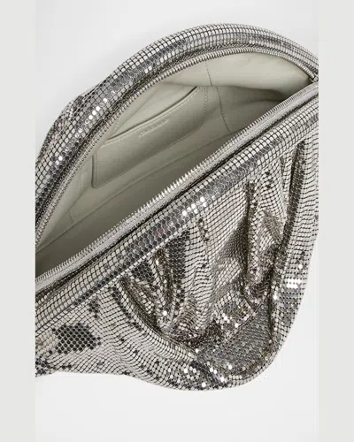 Rabanne Studded Mesh Zip Pochette Clutch Bag In Silver