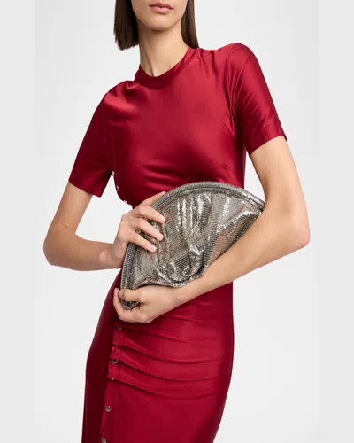 Rabanne Studded Mesh Zip Pochette Clutch Bag In Silver