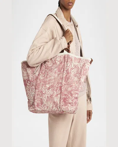Golden Goose East-west Toile De Jouy Printed Canvas Tote Bag In Cotto/ecru