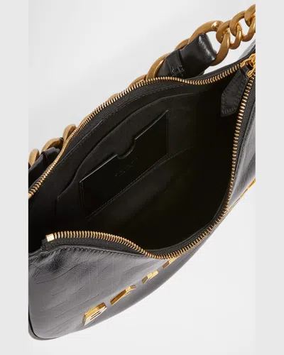 Balmain 1945 Soft Moon Bag In Crinkled Calfskin Leather Embossed With A Pb Labyrinth Monogram In Noir