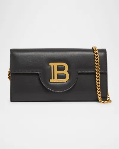 Balmain B Buzz Wallet On Chain In Calfskin Leather In 0pa Noir