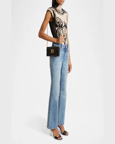 Balmain B Buzz Wallet On Chain In Calfskin Leather In 0pa Noir