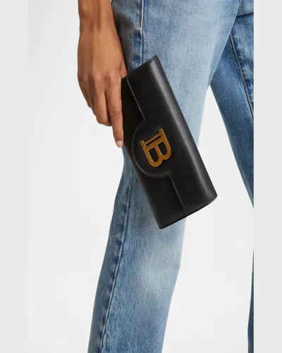 Balmain B Buzz Wallet On Chain In Calfskin Leather In 0pa Noir