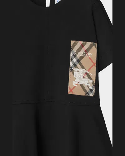 Burberry Check Label Cotton Dress In Black