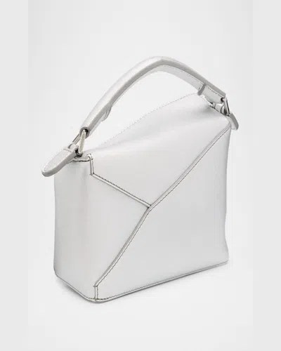 Loewe Puzzle Edge Mini Top-handle Bag In Metallic Leather In Silver