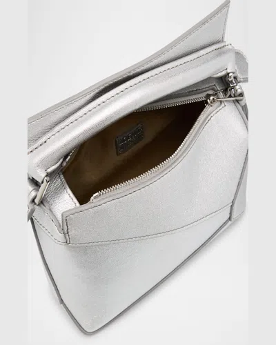 Loewe Puzzle Edge Mini Top-handle Bag In Metallic Leather In Silver