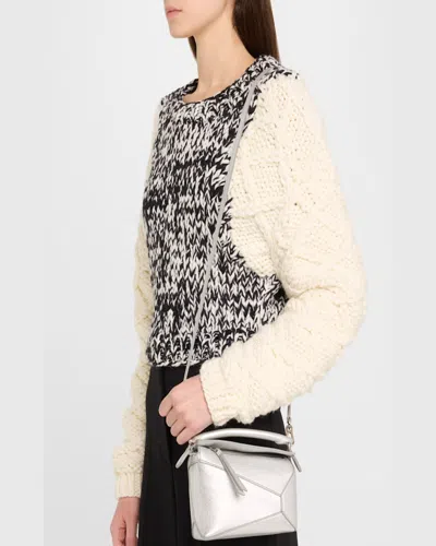 Loewe Puzzle Edge Mini Top-handle Bag In Metallic Leather In Silver