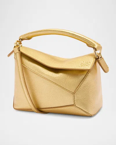 Loewe Puzzle Edge Mini Top-handle Bag In Metallic Leather In Gold
