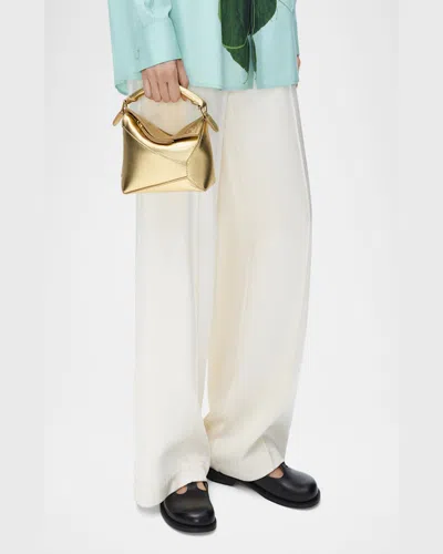 Loewe Puzzle Edge Mini Top-handle Bag In Metallic Leather In Gold