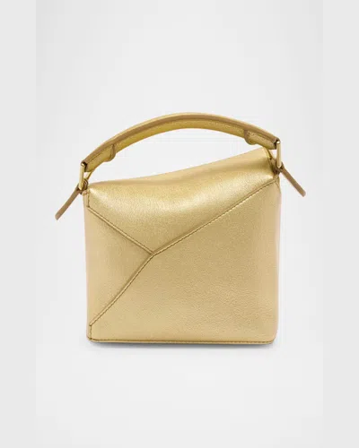 Loewe Puzzle Edge Mini Top-handle Bag In Metallic Leather In Gold