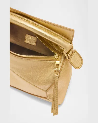 Loewe Puzzle Edge Mini Top-handle Bag In Metallic Leather In Gold