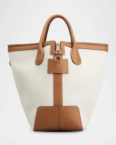 Tod's Di Swing Canvas Shopper Tote Bag In Bianco Calce