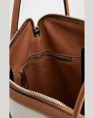 Tod's Di Swing Canvas Shopper Tote Bag In Bianco Calce