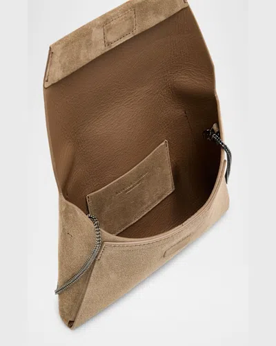 Brunello Cucinelli Envelope Flap Suede Wallet On Chain In Beige