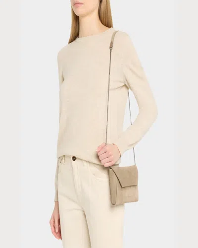 Brunello Cucinelli Envelope Flap Suede Wallet On Chain In Beige